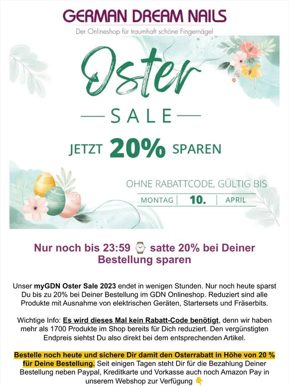 Oster Sale: Nur noch heute 20% Rabatt auf Deine Bestellung 💅