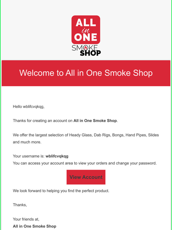 Your All in One Smoke Shop account has been created!