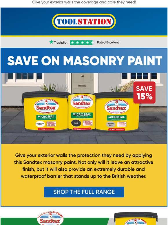 Toolstation Save 15 on all Sandtex Masonry paint Milled