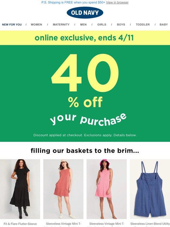You're officially getting 40% OFF + up to 60% OFF CLEARANCE