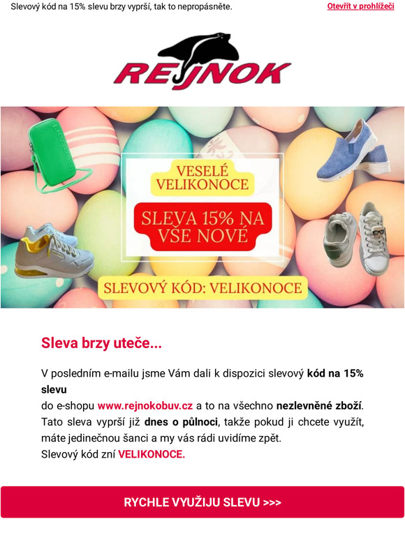 Poslední šance na velikonoční slevu 15% na vše nové💐