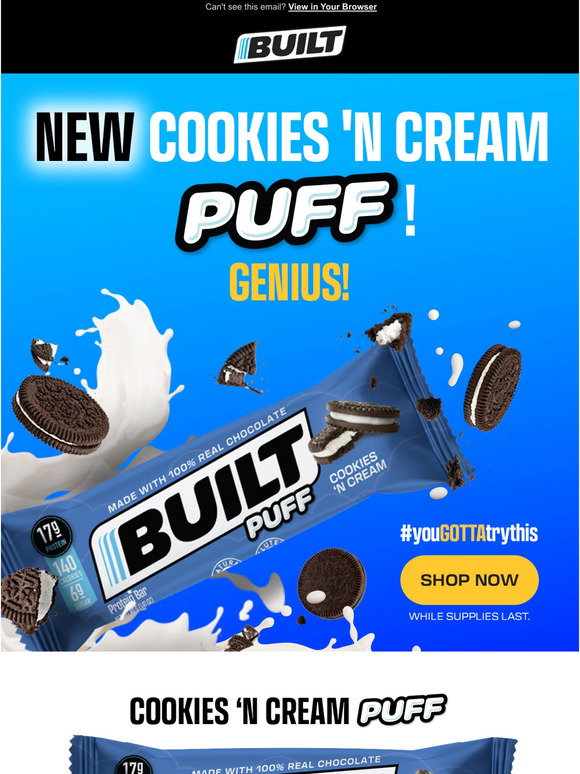 Built Bar: Cookies 'N Cream BUILT Puffs are here! 🥰 | Milled