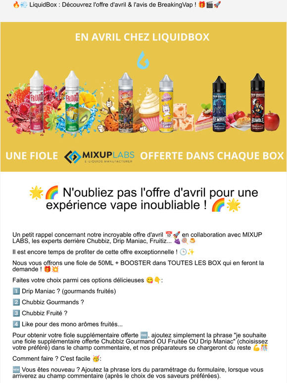 🎁 LiquidBox Avril : Offre irrésistible & revue 🎬 🤗