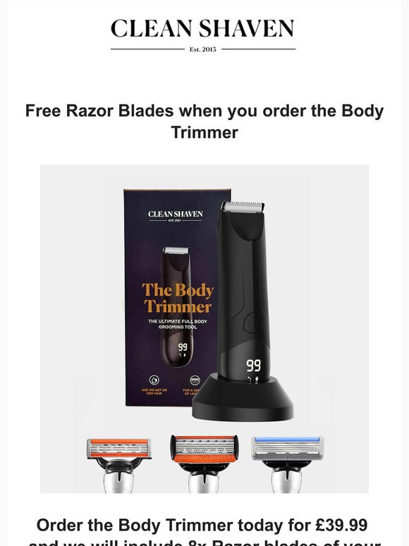 WHAT?!! Free Razor Blades (x8 pack) when you order the Body Trimmer!