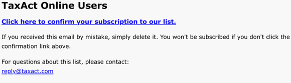 TaxAct Online Users: Please Confirm Subscription