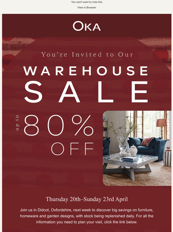 OKA Our Warehouse Sale is back Milled