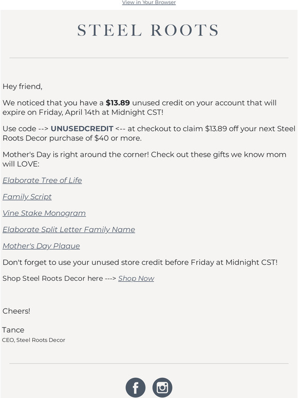Reminder: Unused $13.89 Credit 🚨