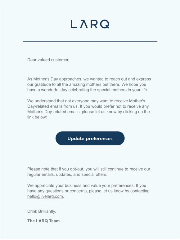 Opt-out of Mother's Day emails