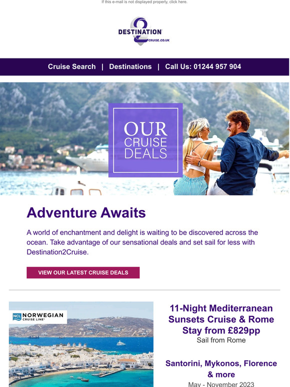 Destination2 Set Sail for Adventure🚢 7Nights from £489pp Milled