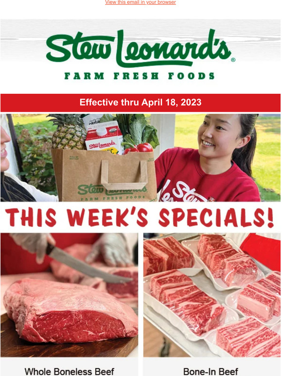 Stew Leonard's Gifts Weekly Specials Snow Crab, Strip Steak, Short
