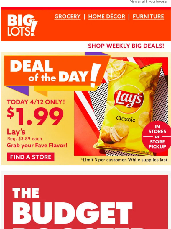 Big Lots DEAL OF THE DAY 1.99 Lay’s in stores ONLY! 😋 Milled