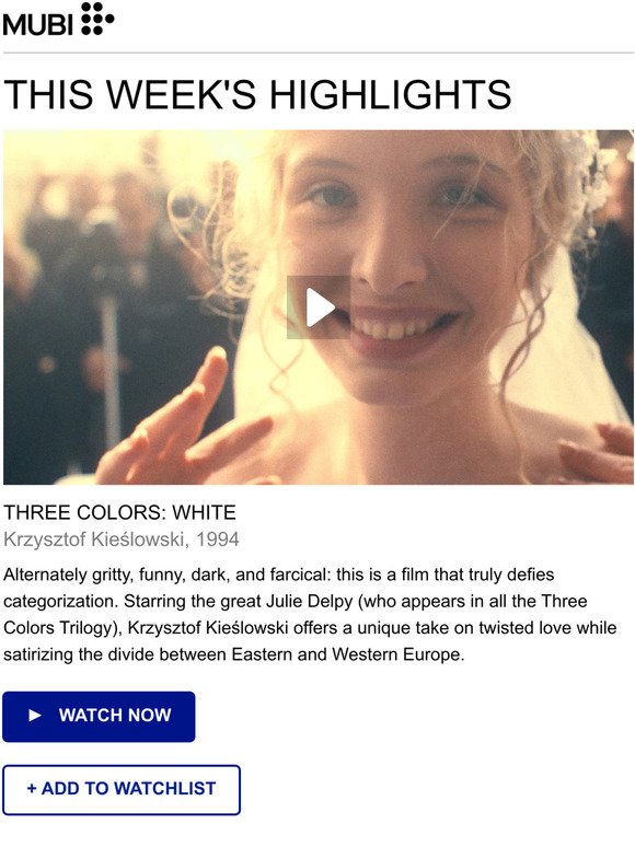 This week on MUBI: Watch Three Colors: White