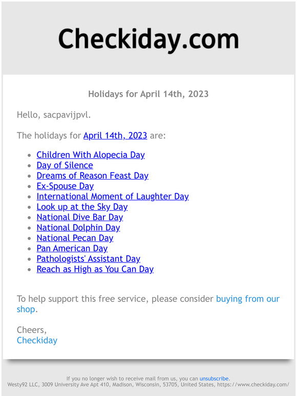 Checkiday: Holidays for April 14th, 2023! 📅🎉 | Milled