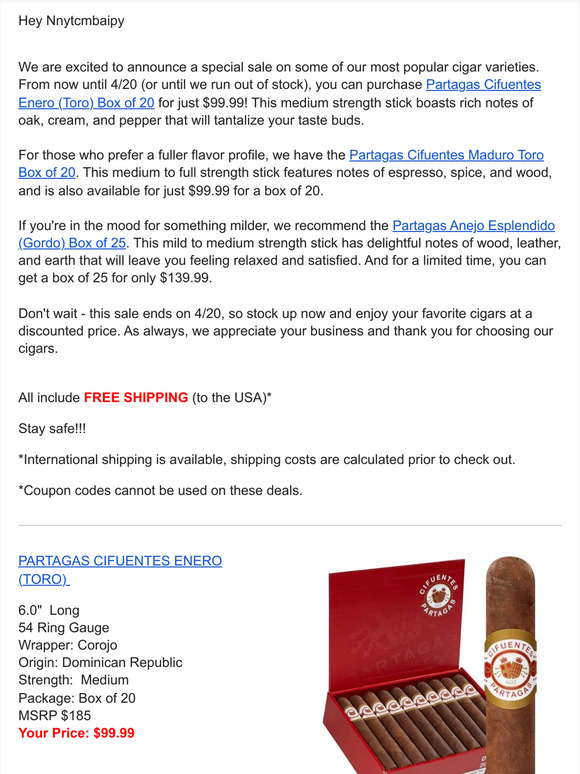 Partagas Cifuentes Toro & Toro Maduro Just $99.99 a Box!