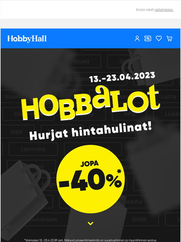 Hobby Hall FI: Hobbaloista sohvia ja nojatuoleja jopa -50% |  Akkutyökaluista 10% lisäalennus | Ihonhoitotuotteita jopa -70% | Milled