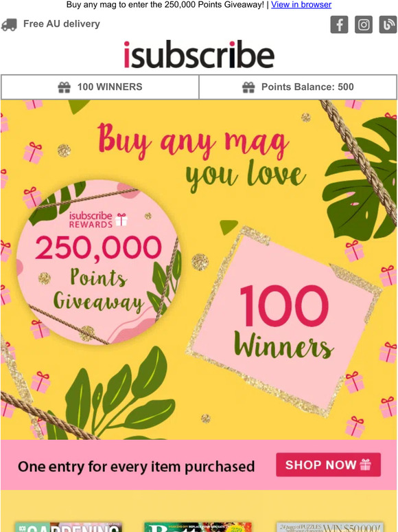100 Winners. Plus save up to 61%