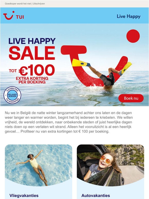 Tot  € 100 extra korting tijdens de Live Happy Sale