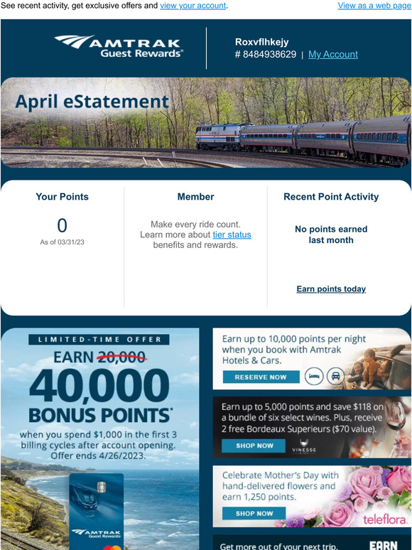 Amtrak Now Arriving Your April eStatement Milled