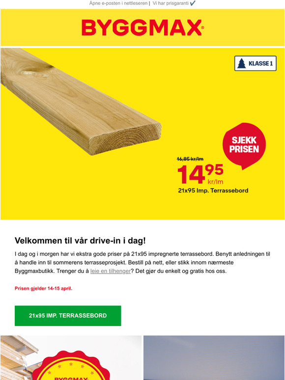 14-15 april 🎈 Imp. Terrassebord - 14.95 kr/lm