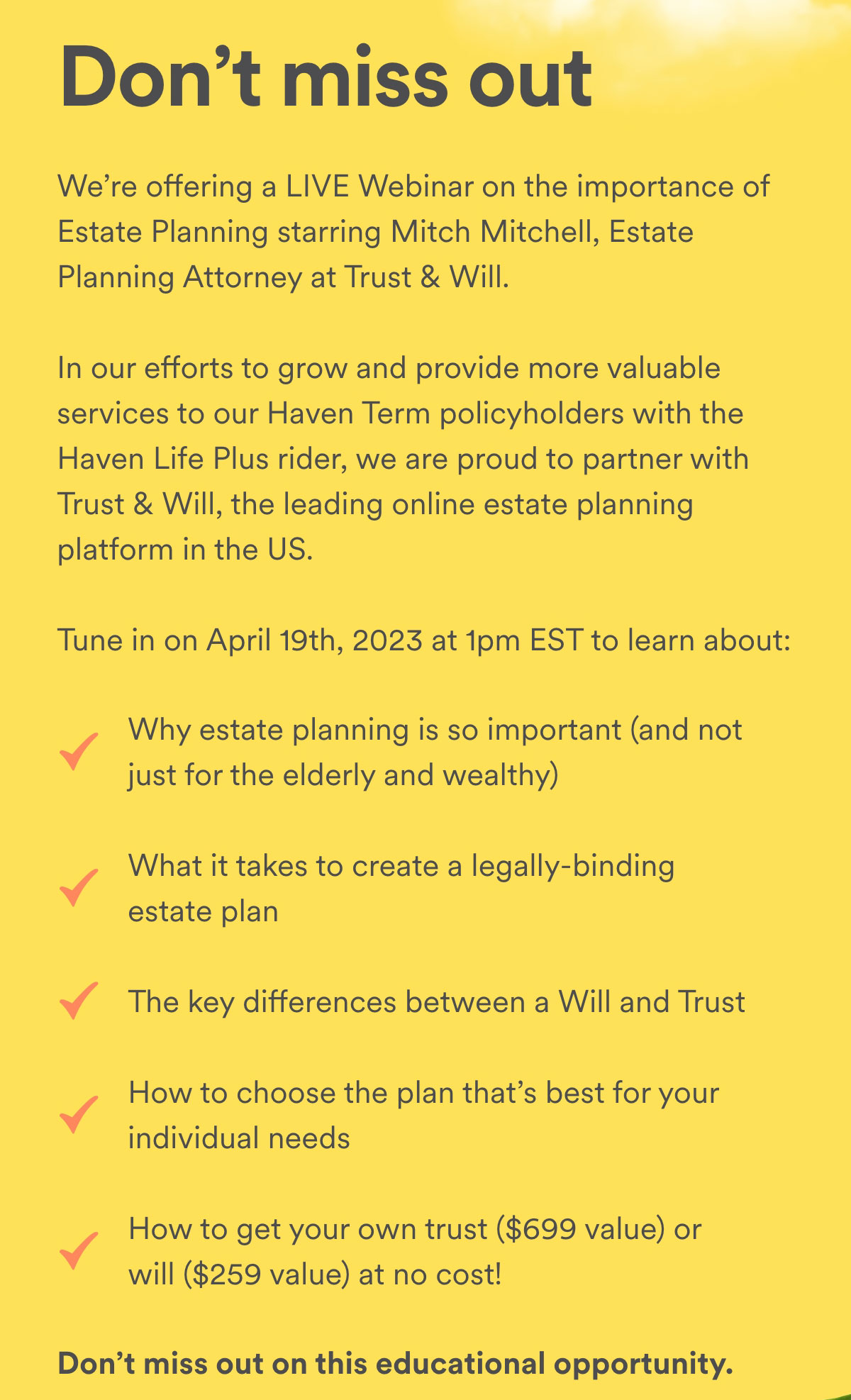 Don't miss our LIVE Trust & Will Webinar