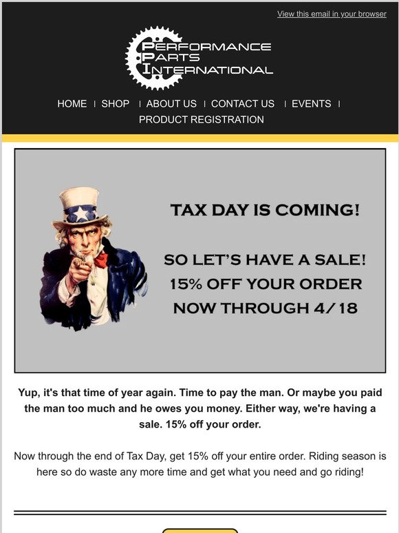 TAX DAY SALE - 15% OFF YOUR ORDER - ENDS 4/18