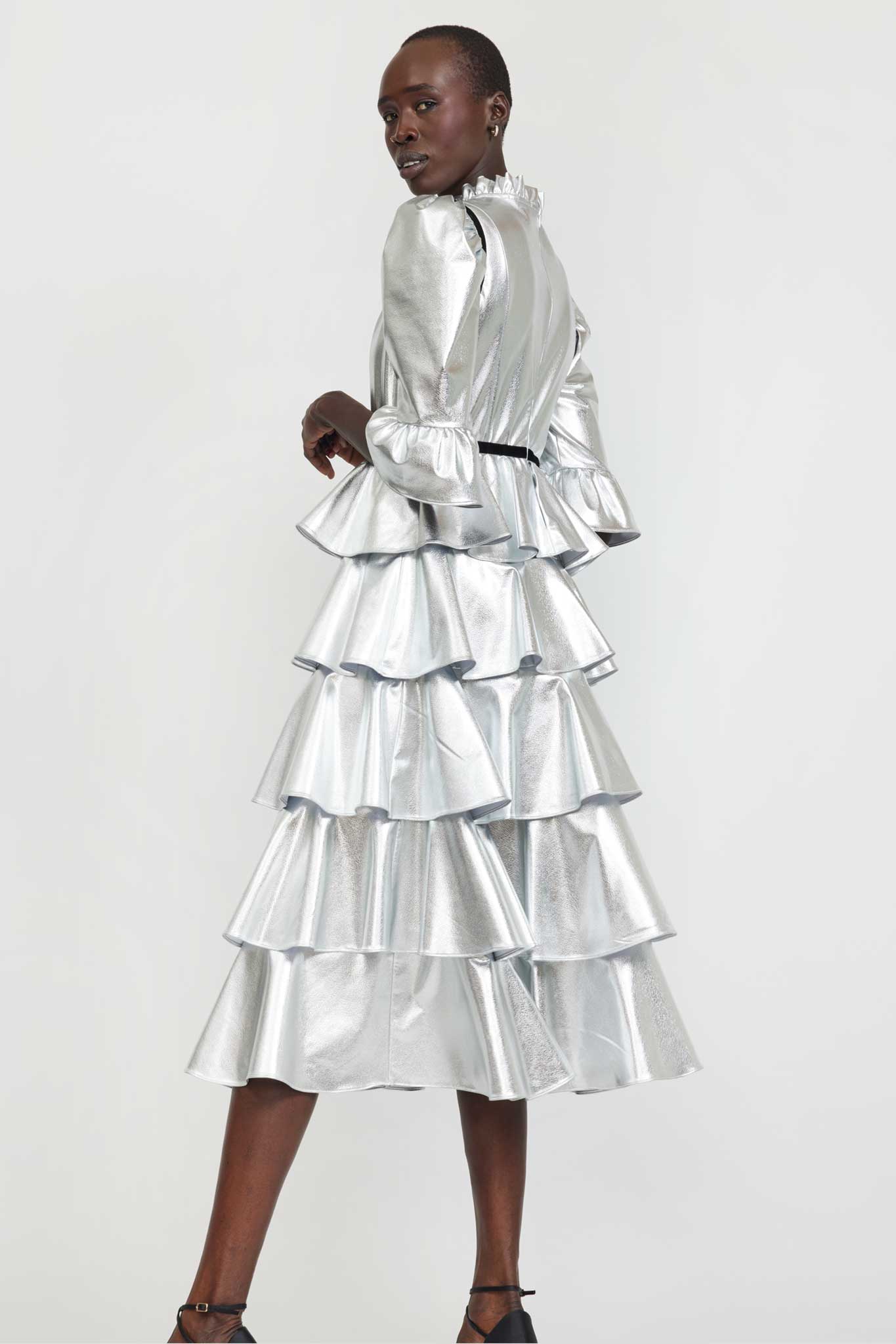 Simone Dress in Silver PVC