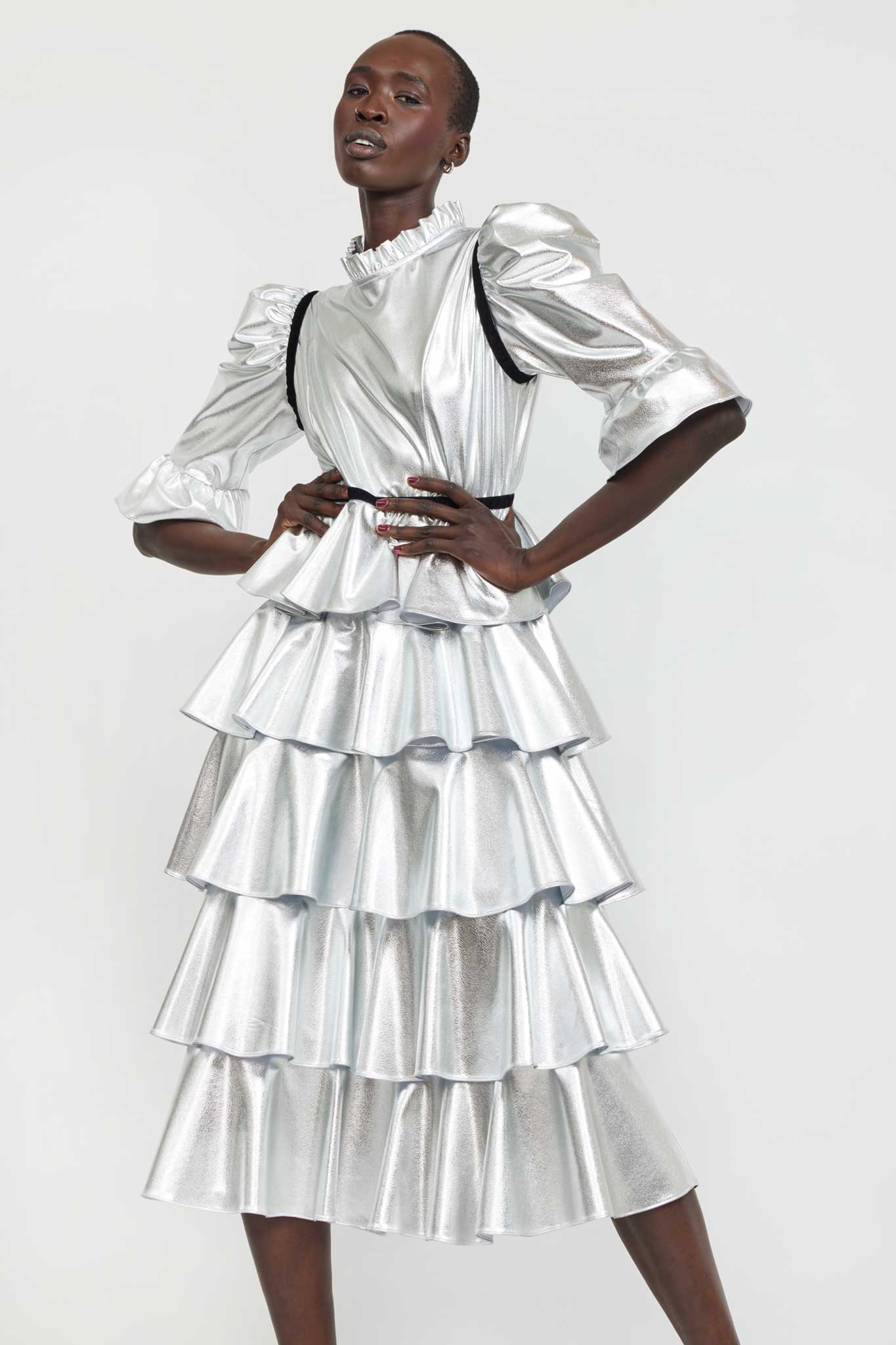 Simone Dress in Silver PVC