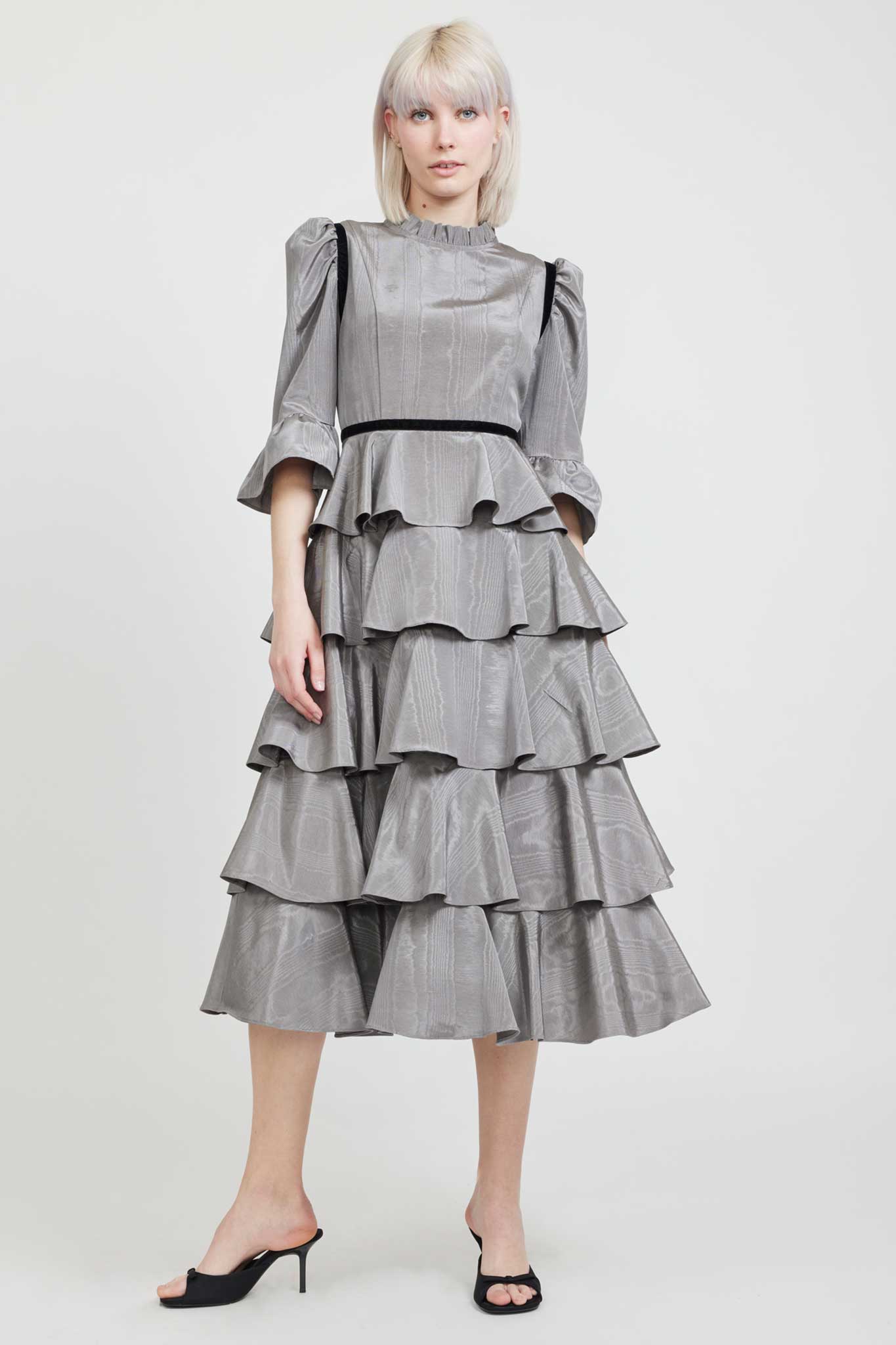 Simone Dress in Grey Moiré