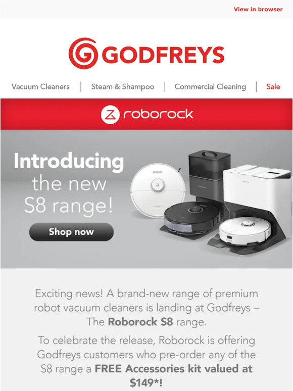 Godfreys Preorder any of the new Roborock S8 Range & receive a FREE
