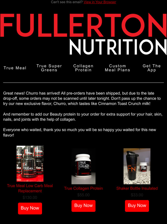 Churro True Meal is in!!!!!!! All Pre orders have been dropped off and shipped!