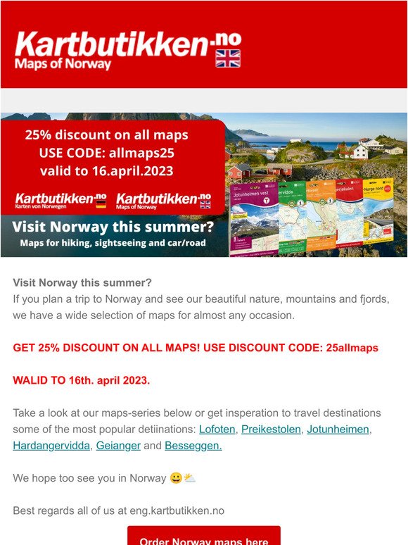 25% discount on Norway maps