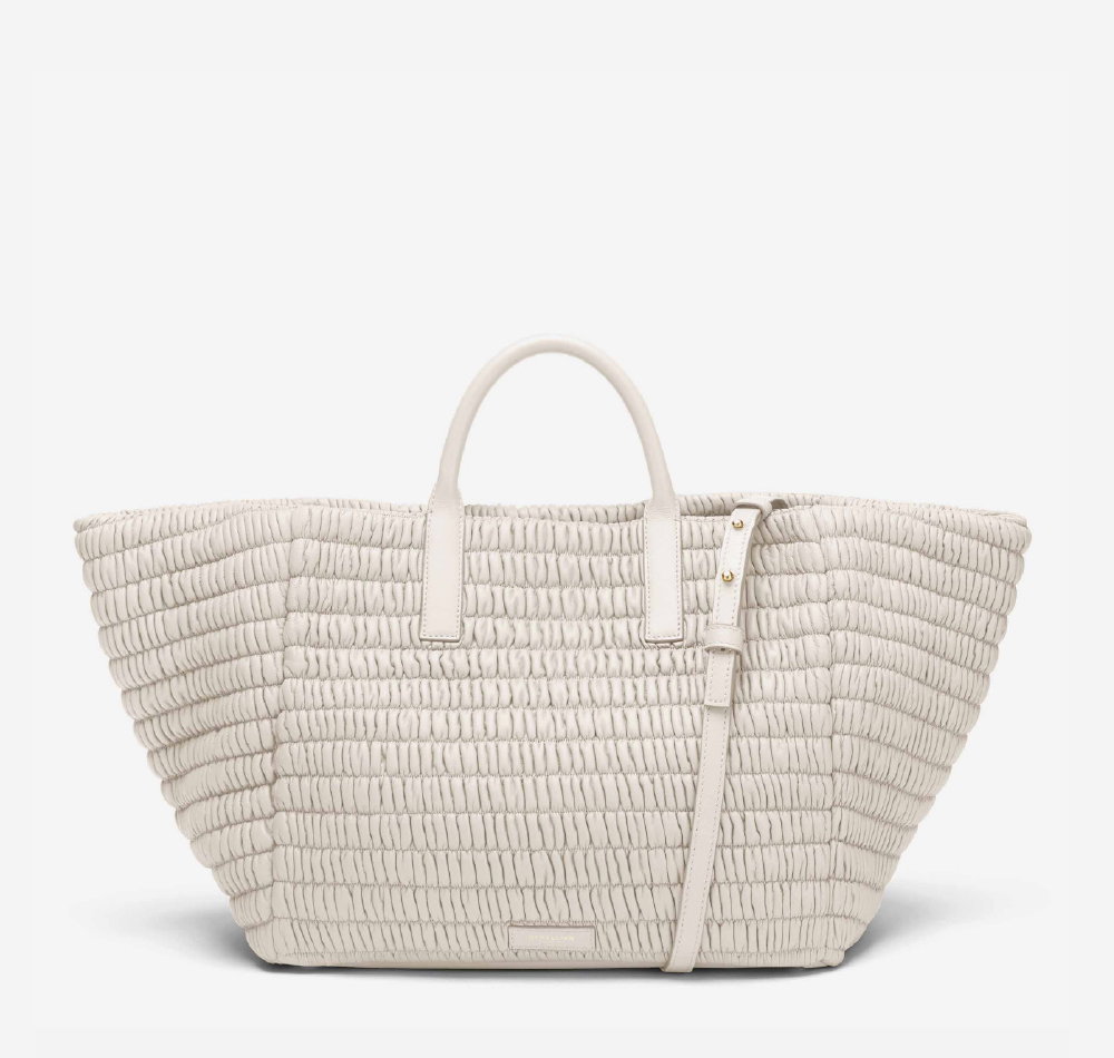 The Lisbon Tote in off-white matelassé