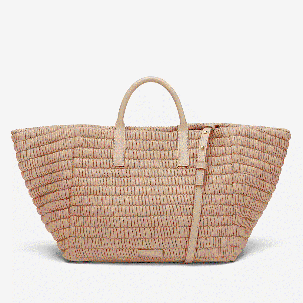 The Lisbon Tote in light tan matelassé