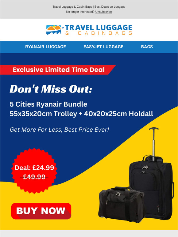 Travel Luggage & Cabin Bags Ltd Ryanair Max Holdall + Cabin Trolley £