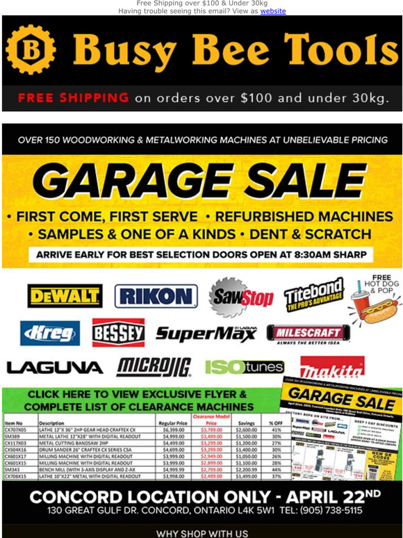 Garage Sale Flyer & Full List of Clearance Machines