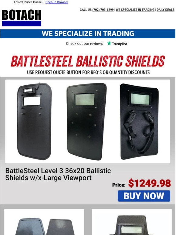 Battle Steel Level III Lightweight Ballistic Shields w/Viewport