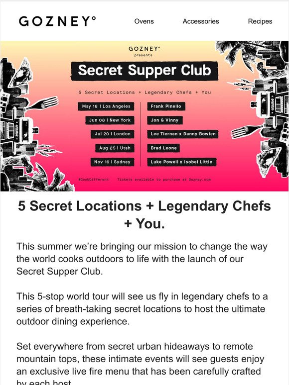 5 Secret Locations + Legendary Chefs + You