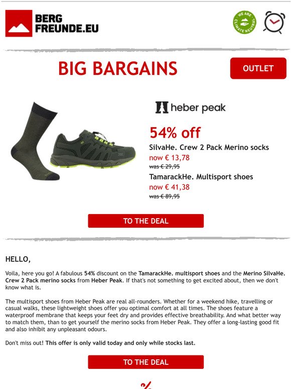 ⏰ Today only: 54% off Heber Peak multisport shoes and merino socks