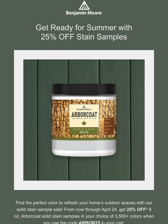 Happening Now: 25% OFF Solid Stain Samples