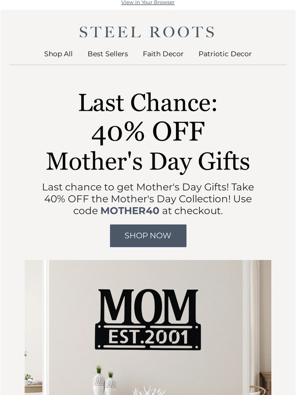 LAST CHANCE: 40% OFF Mother's Day Gifts 🚨