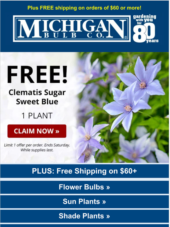 Michigan Bulb Company Time is running out to claim your free clematis