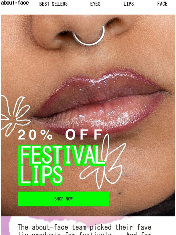 20% off festival-ready lips 👄
