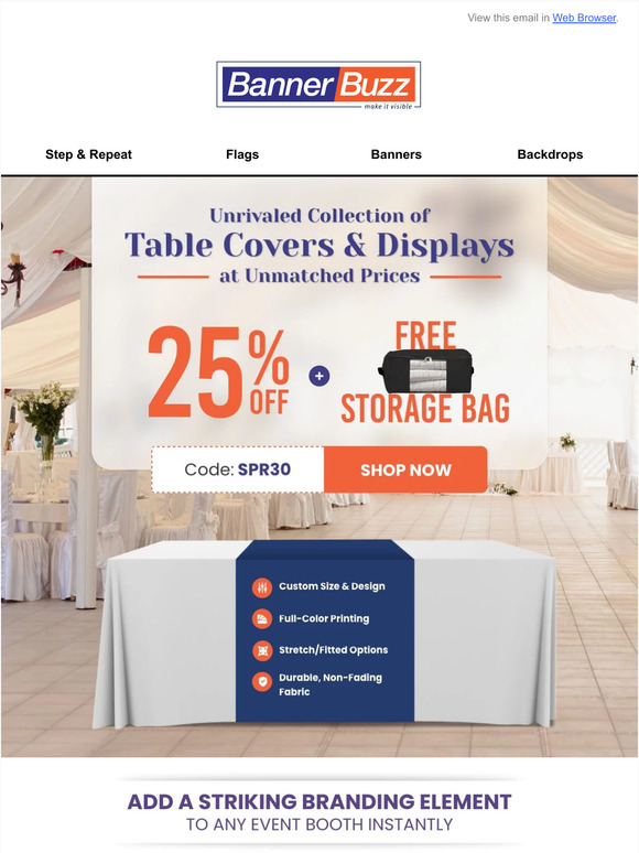 🎁FREE GIFT + 25% OFF Table Covers and Displays