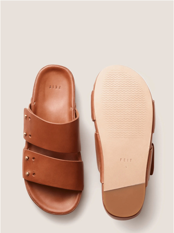 Two Strap Leather Sandals Tan by FEIT