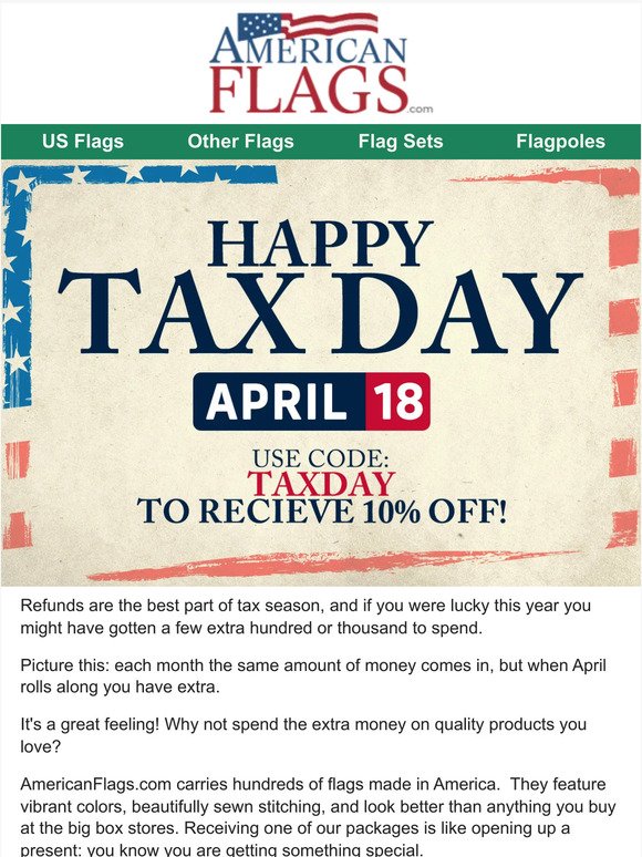 Use your tax rebate on patriotic products - 10% off! 💸