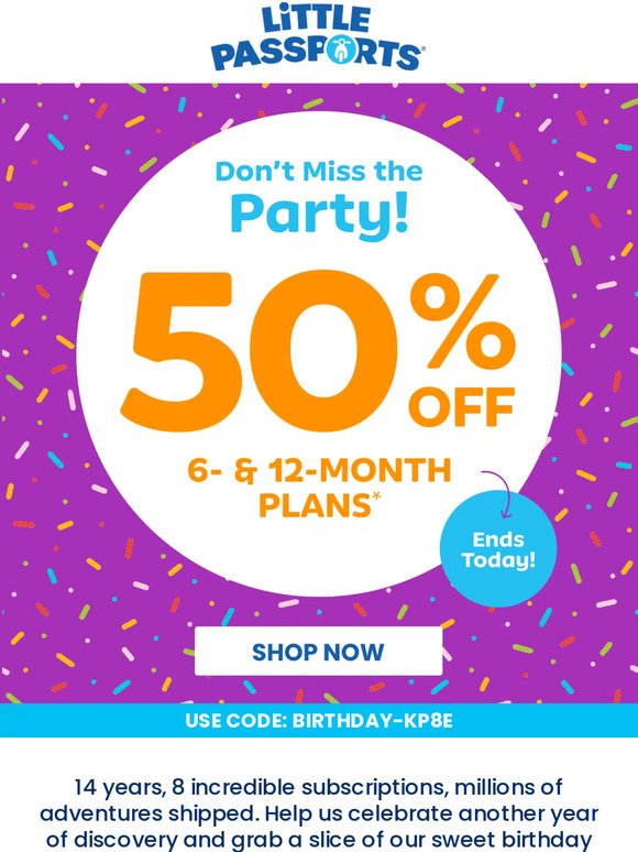 🎉 Save 50% for One More Day! 🎂