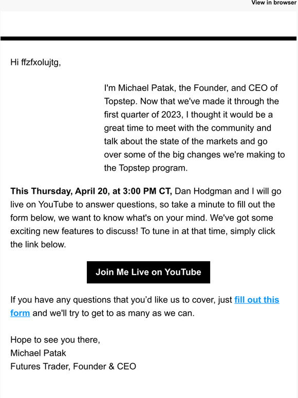 Topstep: [Join Me] Live Q&A with Topstep’s Founder | Milled