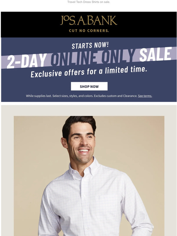 Jos. A. Bank ONLINE ONLY SALE starts today. Milled