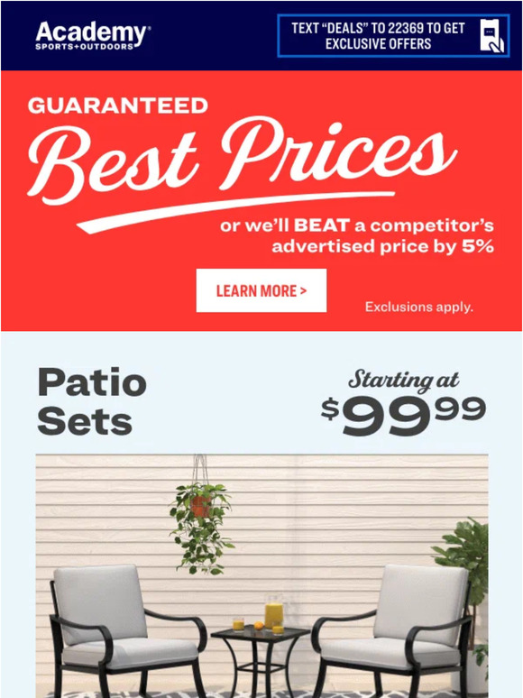 academy Update Your Patio Set, Starting at 99.99. Milled