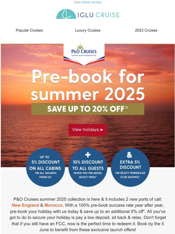 Iglu cruise Prebook P&O Cruises summer 2025 collection Milled
